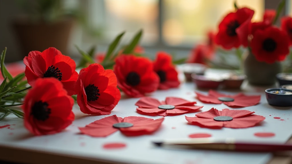 Seasonal learning activities for children at Rowans Nursery 1 red flowers on a table - children made poppy to honour our heroes at Rowans Day Nursery