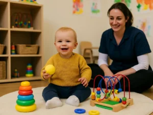 Toddler in Rowans Nursery Baby Room enjoying sensory play