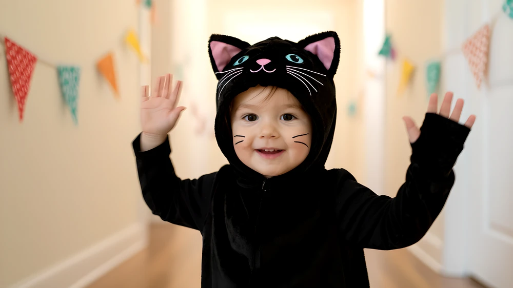 Black cat – easy DIY Halloween costumes for toddlers at Rowans Nursery.