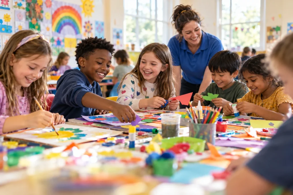 Children aged 4 to 11 enjoying arts and crafts at Rowans Holiday Club in Sutton Coldfield